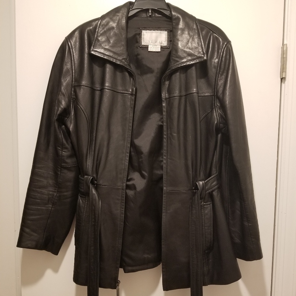 Nine West Black Leather jacket- Women's size small